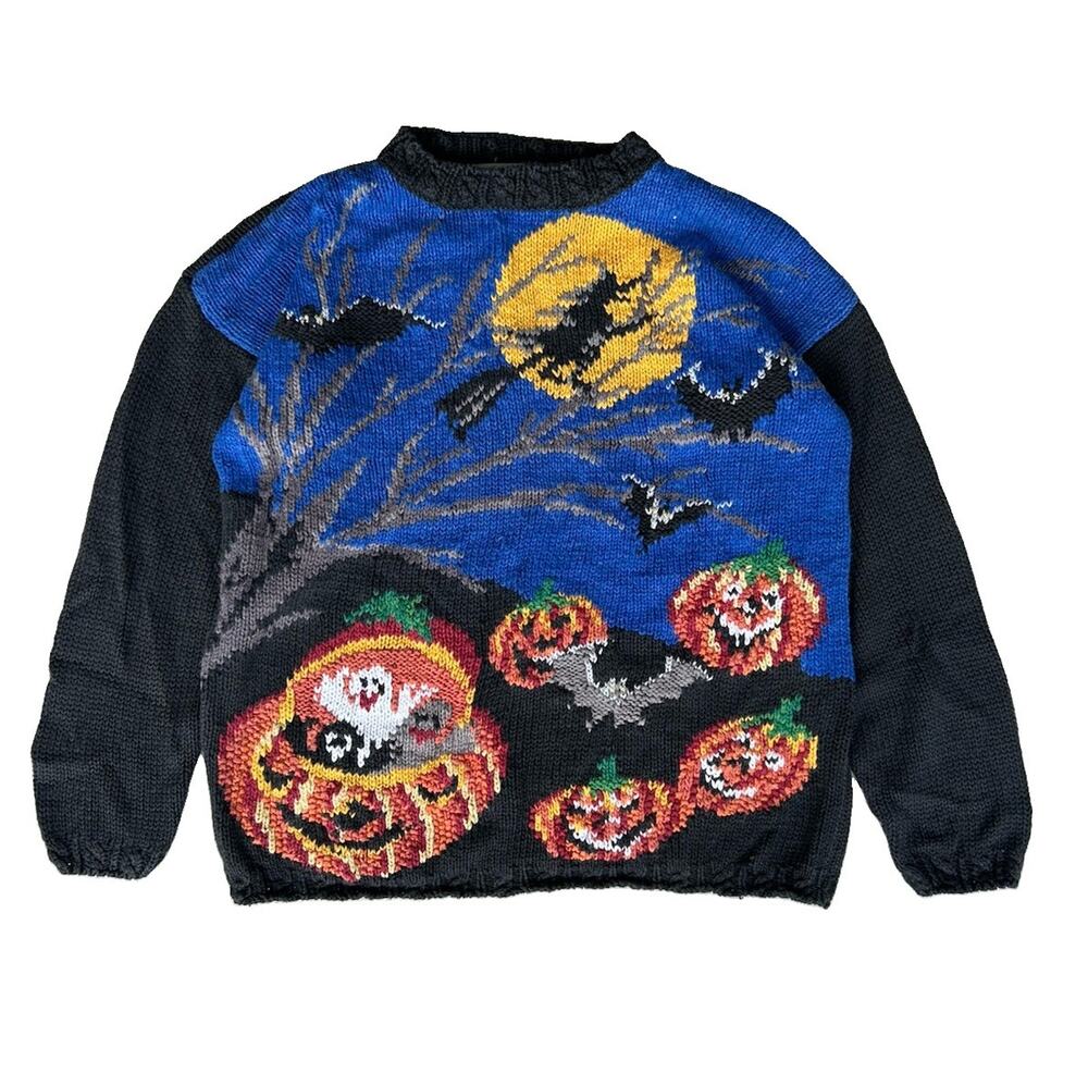 Vintage 90s Jennifer & Company Halloween Graphic Chunky Knit Sweater Size M
